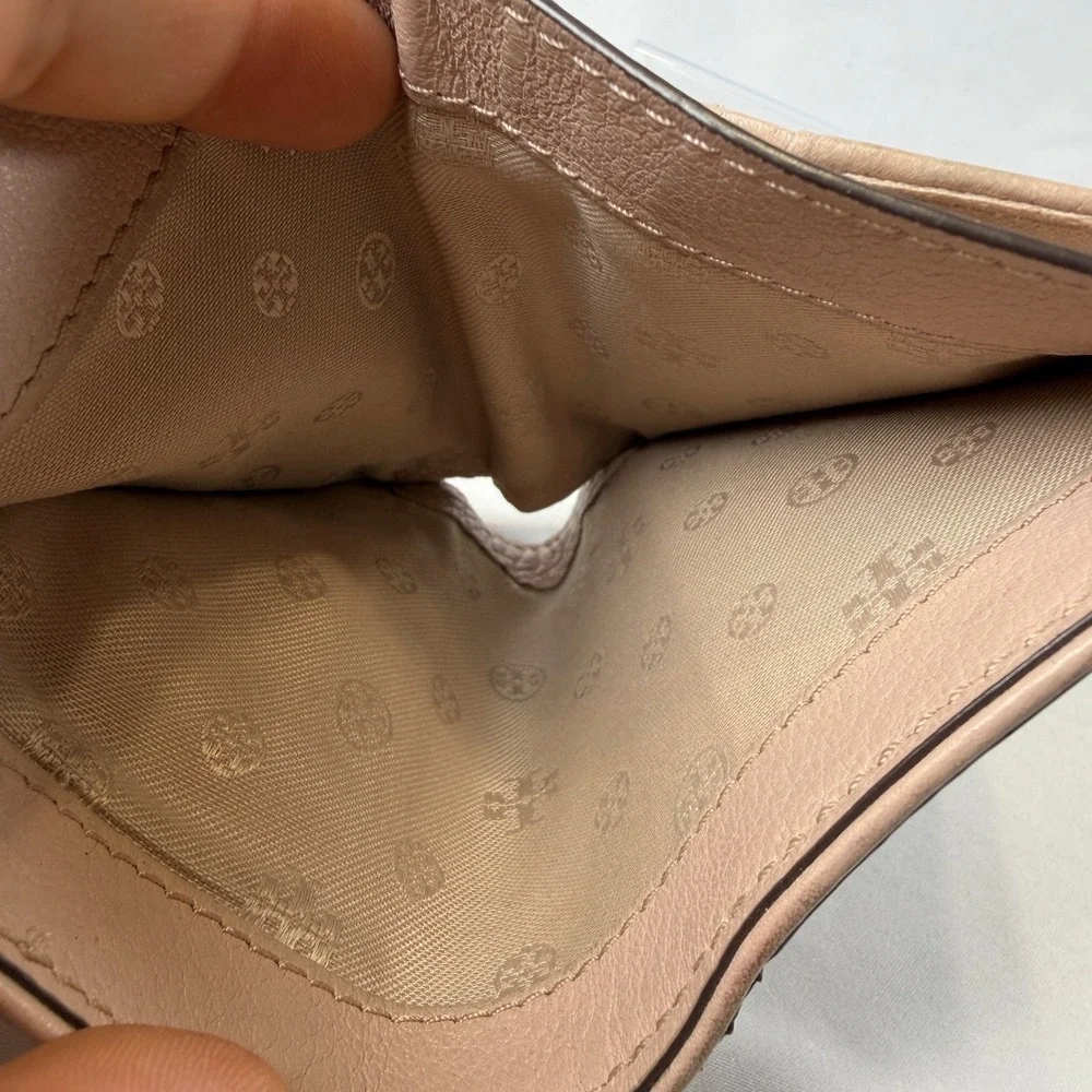 Tory Burch Bifold Wallet Womens OS Pink Leather Britten Mini Compact Wallet